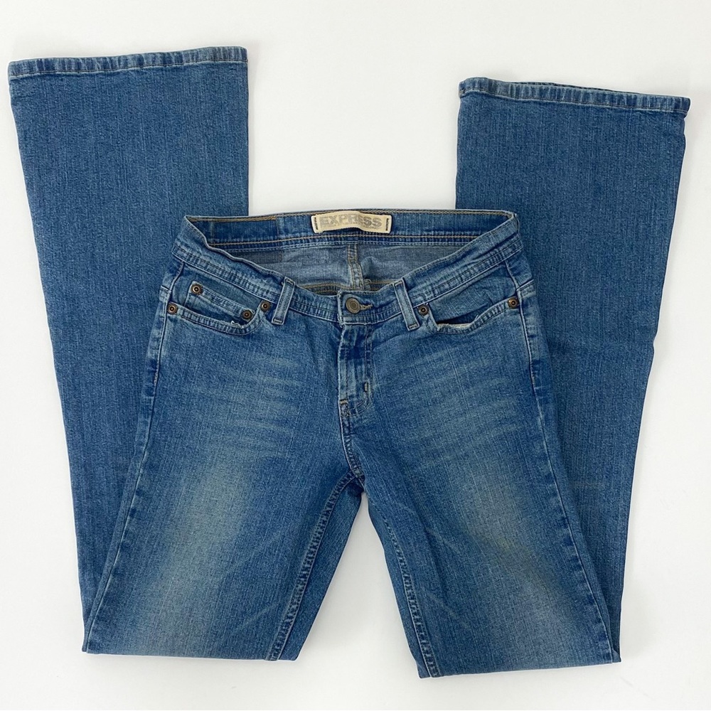 Express Vintage Y2K Cetine Jean Flare Extreme Stretch Super Low Rise 6 L #195